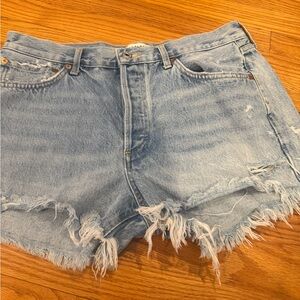 Agolde Frayed Hem Light Blue Jean Shorts